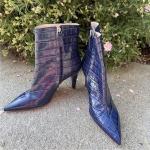 ZARA Blue Embossed Animal Print Leather Point Toe Zipper Stiletto Size 38 / 7.5